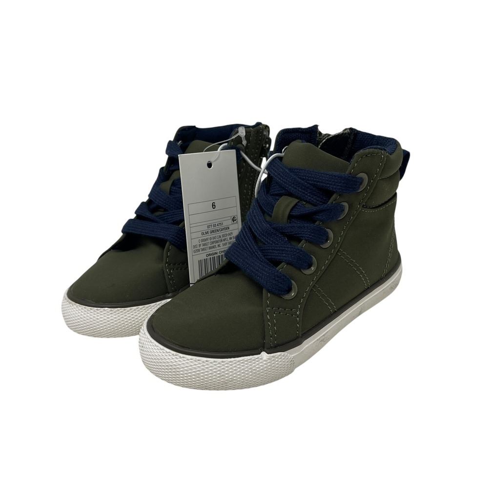 NEW Cat & Jack Cayden‎ Toddler boot sneaker Mid Top Tie Zip Olive Green Size 6